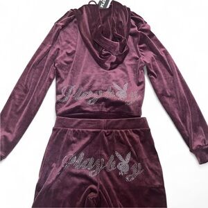 Playboy Velvet Hoodie and Pants Set in Deep Purple
